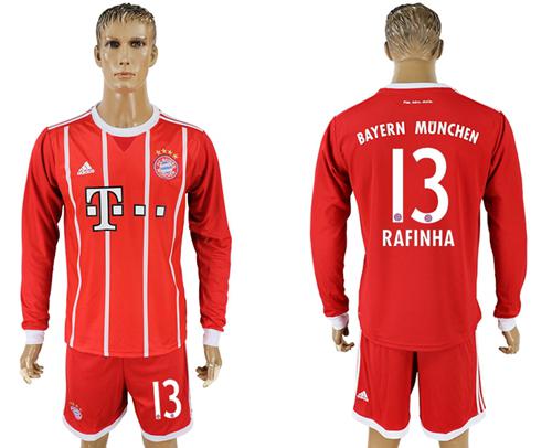 Bayern Munchen #13 Rafinha Home Long Sleeves Soccer Club Jersey